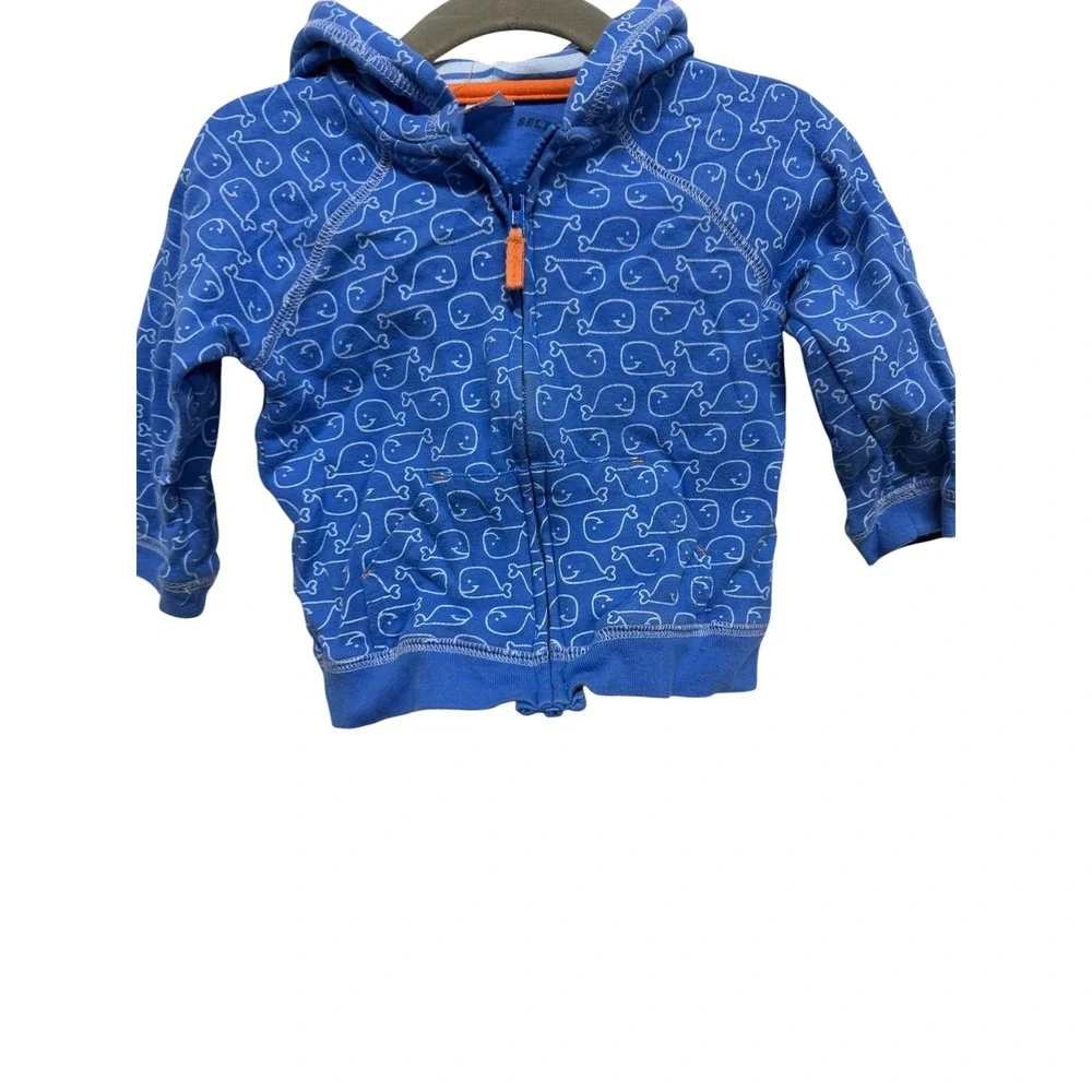 Carter's Boys 12M Blue Whale Print Zip Up Hoodie Jacket Coastal Nautical